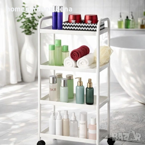 Компактна количка-етажерка за баня и кухня с колела – многофункционална