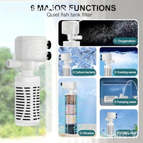 Нов вътрешен Тих филтър за аквариум с кислородиране и циркулация Потопяема помпа, снимка 4 - Оборудване за аквариуми - 54076440