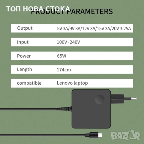 Зарядно за лаптопи и телефони 65W TYPE -C, снимка 3 - Друга електроника - 54978930