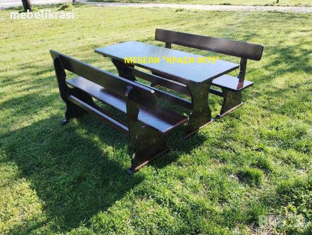 Баварски градински комплект. Маса с 2 пейки. Масив-в цвят. Наличен!, снимка 4 - Градински мебели, декорация  - 46399403