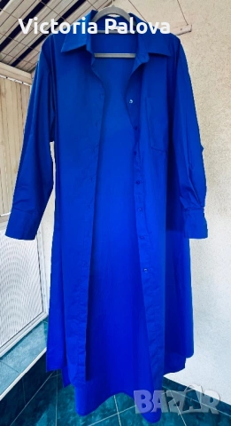 Ефектна италианска рокля - риза  LUMINA, кралско синьо, 100% памук