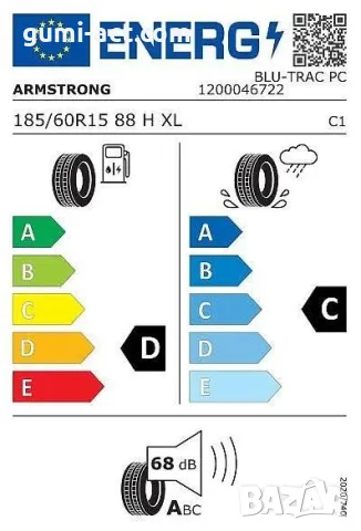 Нови летни гуми със стар DOT 185/60R15 ARMSTRONG BLU-TRAC PC 88Н XL, снимка 2 - Гуми и джанти - 55539551