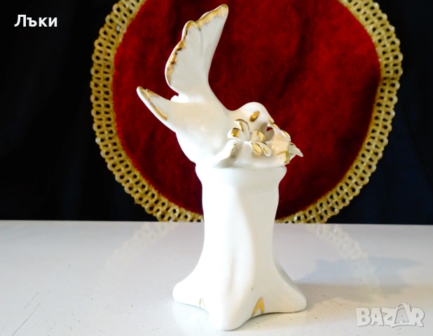 Порцеланова статуетка Гълъб,Capodimonte,злато, снимка 3 - Статуетки - 53965189