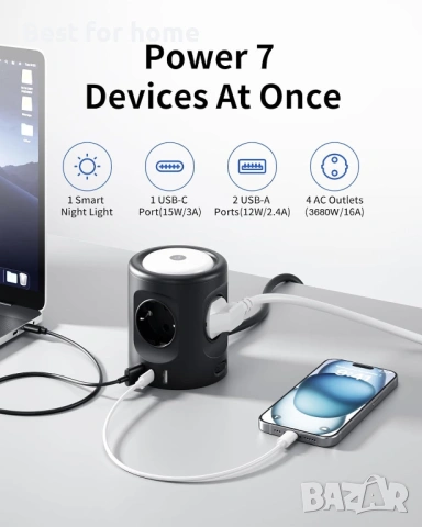 Многоконтактен контакт с превключвател, Sameriver Многоконтактен контакт с 2 USB и 1 USB C, снимка 2 - Друга електроника - 54539314