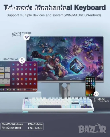 Механична клавиатура AULA F87 Wireless 75% TKL, снимка 7 - Клавиатури и мишки - 54827815