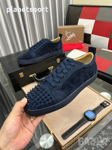Christian Louboutin Louis Junior Spikes – Тъмносин Велур | Premium Luxury Edition | Размери 38-44, снимка 4 - Спортно елегантни обувки - 54670211