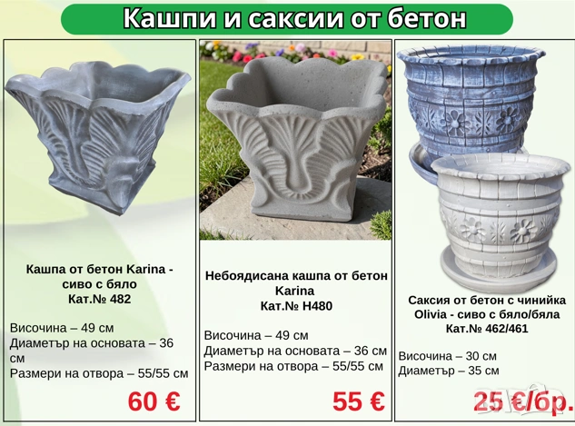Саксии и кашпи от бетон – Стил и здравина за Вашата градина