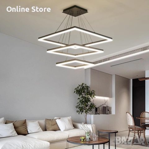 Модерен LED полилей 3-слоен квадрат – димируем, с дистанционно и регулируема височина, снимка 5 - Полилеи - 54176361