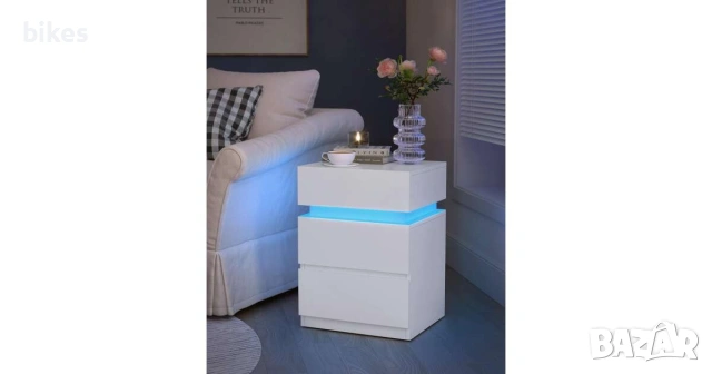 VASAGLE MDF нощно шкафче с LED осветление, регулируеми цветове и интензитет, 35x40x55cm, бяло