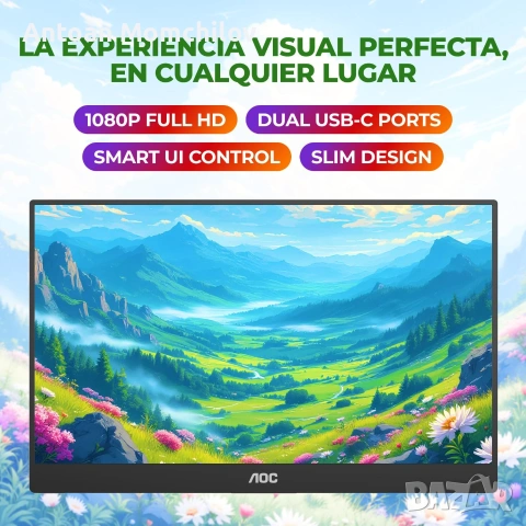 Преносим монитор AOC 16T20E2 15.6 FHD USB-C, снимка 9 - Монитори - 55233753