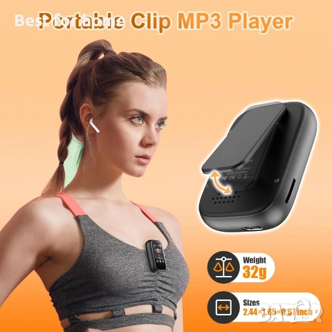 Преносим детски MP3 плейър с щипка на гърба, малък музикален плейър с Bluetooth 5.3, сензорен екран, снимка 3 - MP3 и MP4 плеъри - 54995387
