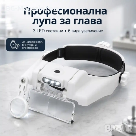 Мощна професионална увеличителна лупа за глава часовникарска с лед осветление лампа бродиране шиене, снимка 8 - Други инструменти - 50919287