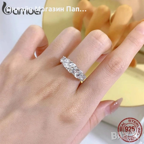 BAMOER Пръстен с диамант моисанит 1.42кт платинирано сребро, снимка 2 - Пръстени - 54380481
