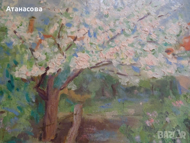 ТАНЯ ТАНЧЕВА картина Пейзаж Пролет масло 1990 г #2, снимка 3 - Картини - 54169963