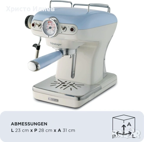 Ретро Еспресо кафемашина с ръкохватка Ariete Espresso Vintage 1389 Винтидж Синя, снимка 5 - Кафемашини - 54996223