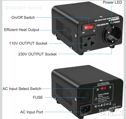 Cantonape Преобразувател на напрежение - Изход 110/220V AC - 500W Тороидален трансформатор - 110V 22, снимка 5 - Друга електроника - 54479464