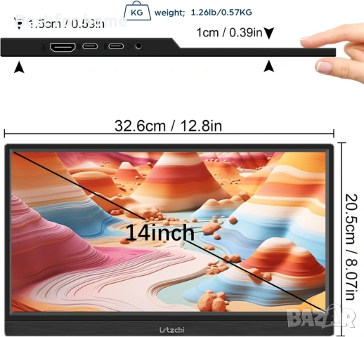 Преносим монитор с тъчскрийн 14-инчов HDR 1080P IPS екран, снимка 8 - Друга електроника - 55047660