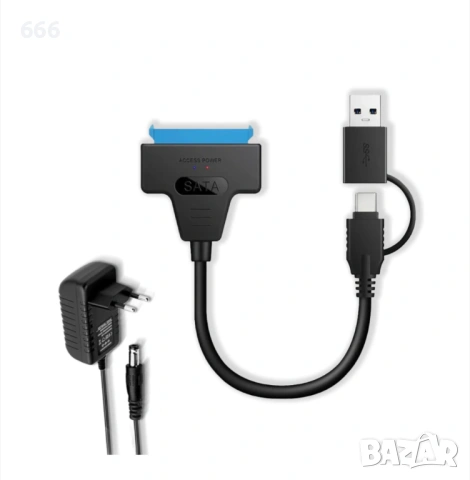 Адаптер USB 3.0 към SATA HDD SSD 2.5/3.5 инча със захранващ адаптер 10TB