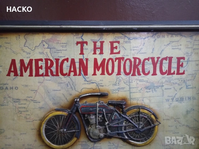 Стенно 3 ДЕ Пано с Ретро Мотоциклет Harley-Davidson "Silent Gray Fellow" от 1911г., снимка 3 - Пана - 54595367