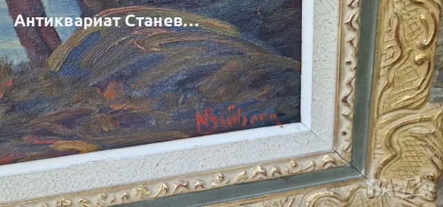 🌲 ВПЕЧАТЛЯВАЩ СКАНДИНАВСКИ ПЕЙЗАЖ – МАСЛЕНА ЖИВОПИС В БОГАТА ДЕКОРАТИВНА РАМКА 🇸🇪🎨, снимка 7 - Антикварни и старинни предмети - 55304511