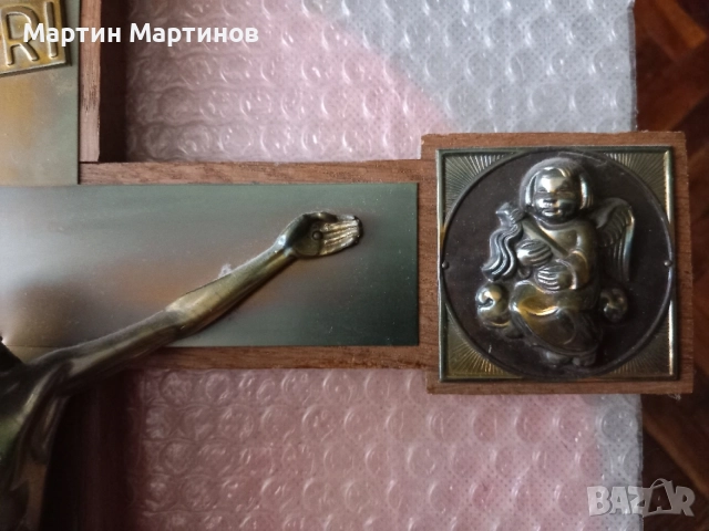 Масивен Дървен Кръст с Месинг, снимка 5 - Антикварни и старинни предмети - 54753728