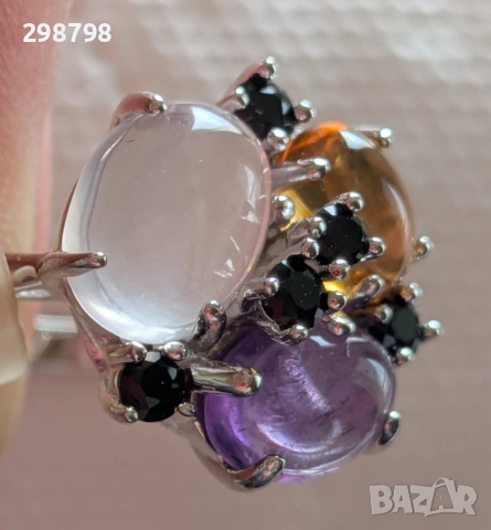 Сребърен комплект с естествени скъпоценни камъни, снимка 8 - Пръстени - 53327253