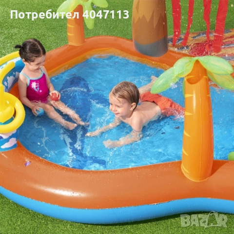 Голям детски надуваем аквапарк Bestway Lava Lagoon - Пързалка, фонтан, и улеи за топки 265x265 см, снимка 3 - Басейни и аксесоари - 54877502