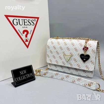 Guess Нова Бяла Кожена Дамска Чанта Гес