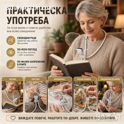 Професионална увеличителна лупа за врат за шиене на гоблени четене книга вестник бродиране бродерия, снимка 3 - Други инструменти - 50919472