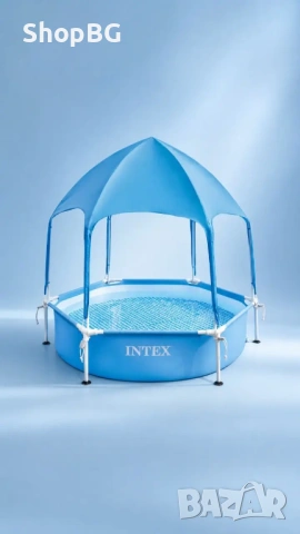 Басейн с UV-козирка и вграден пръскач INTEX Metal Frame