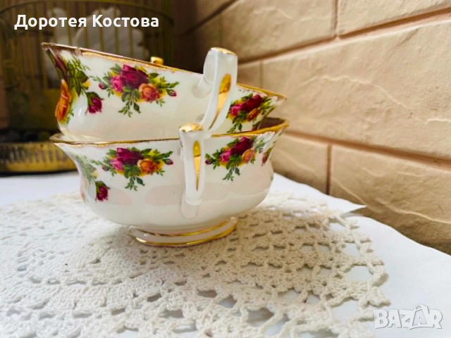 ROYAL ALBERT красиви купички от Англия от костен порцелан с 2 дръжки, снимка 3 - Антикварни и старинни предмети - 55227602