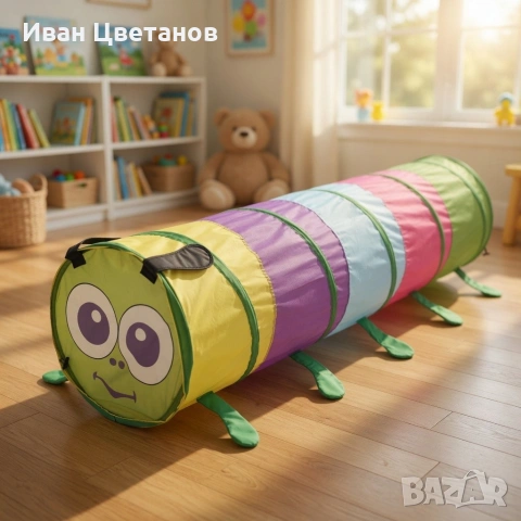 Детски сгъваем тунел „Гъсеница“ за игра, 165 см, с включена чанта за съхранение