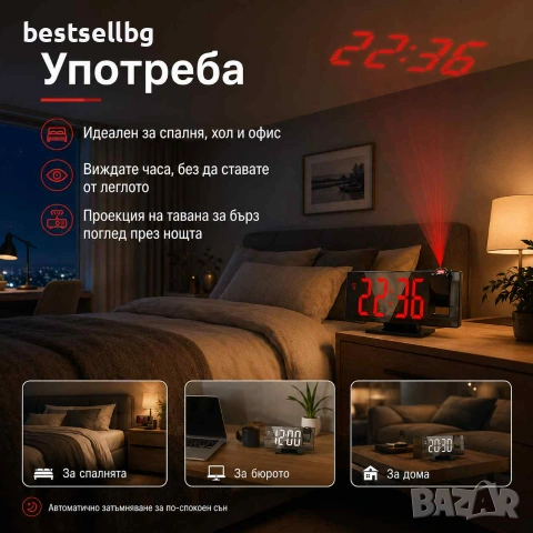 Настолен часовник с проектор светещ на тавана електронен с температура, снимка 6 - Други - 39984360