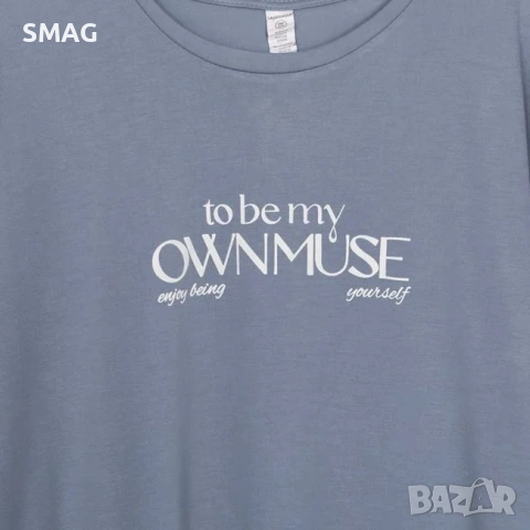 Дамска лятна рокля къс ръкав сиво-синя Own Muse casual стил_1248846, снимка 2 - Рокли - 54695835