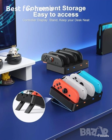 Зарядна станция за Nintendo Switch 2 и порта Joy-Con 4 като ново, снимка 4 - Аксесоари - 54541863