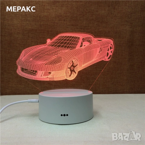 3D LED нощник „Кола" с 7 цвята и дистанционно, снимка 6 - Детски нощни лампи - 55061507