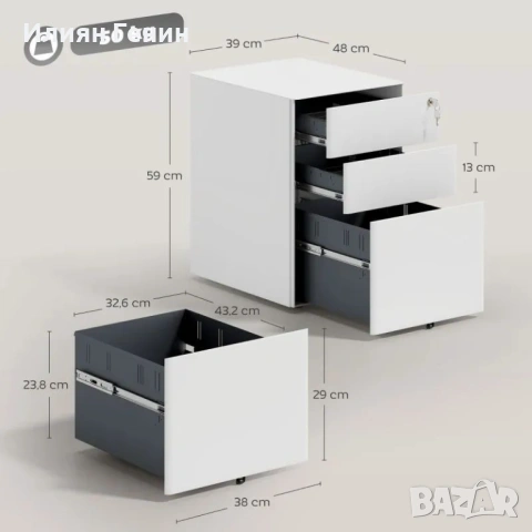 Шкаф за документи Vinsetto с колелца, снимка 7 - Шкафове - 54166090