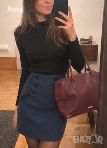 Пола в висока талия H&M navy , снимка 2 - Поли - 54574787