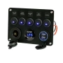 Автомобилен контролен панел с 5 бутона ON/OFF, IP65, 12V/24V – с волтметър, USB и гнездо 10228, снимка 4