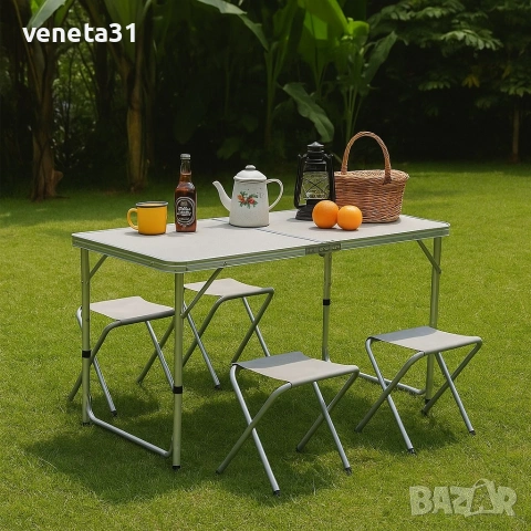 Сгъваема къмпинг маса с 4 сгъваеми стола , снимка 10 - Маси - 54148069