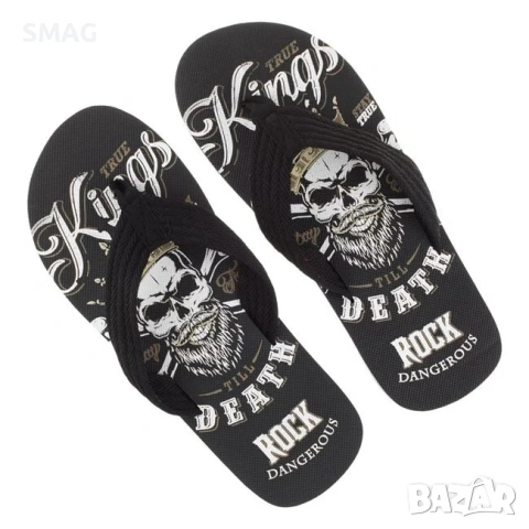 Мъжки джапанки черни с череп и каишка True Kings Till Death_1236520