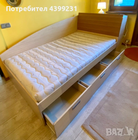 Легло с ракла, чекмеджета и подматрачна рамка + матрак 115/200 – компактно,практично за мaлко жилище, снимка 2 - Други стоки за дома - 54660440