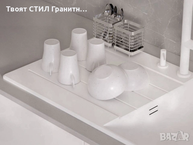 Бяла кухненска мивка от гранит Копенхаген 1000x500 Top 60, снимка 5 - Мивки - 55123819