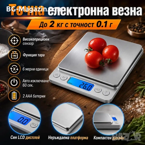 Професионална точна електронна кухненска везна дигитален кантар за кафе храна добавки кухня до 2кг, снимка 9 - Везни - 50921433