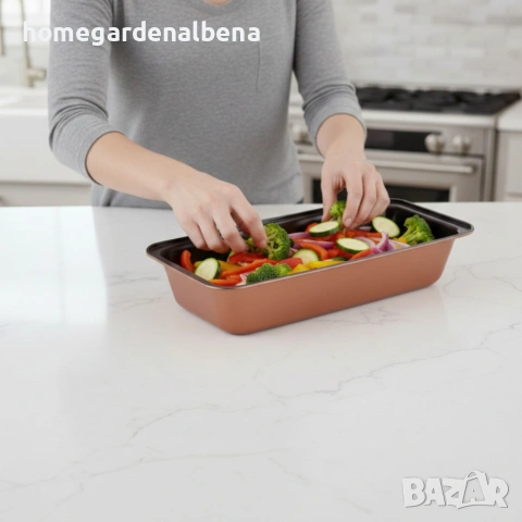 Комплект тави за печене Cheffinger 3 части незалепващо покритие меден цвят, снимка 3 - Съдове за готвене - 54165663