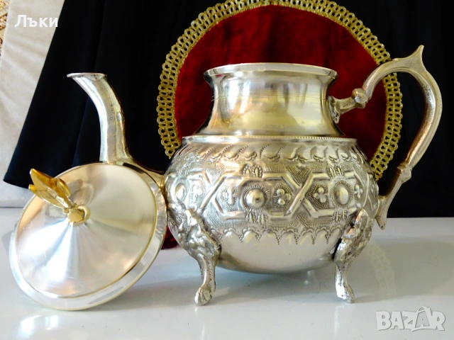 Посребрен бронзов чайник Al Ouar,печат. , снимка 6 - Антикварни и старинни предмети - 54988708