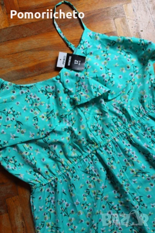 Нова рокля с етикет в тюркоазено с флорални мотиви, снимка 4 - Рокли - 54127439