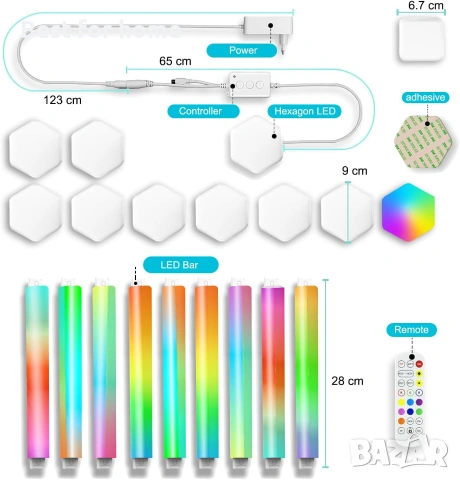 Умни LED стенни осветителни тела за гейминг, RGBIC LED светлинни ленти 3D, снимка 9 - Лед осветление - 54995000