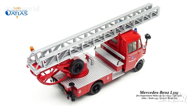 Mercedes-Benz L319 Пожарна стълба 1961 - мащаб 1:43 на Atlas моделът е нов в блистер, снимка 4 - Колекции - 54441009