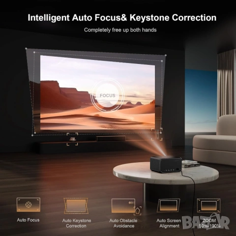 Смарт Проектор Jimveo E88 4K WiFi6 Netflix Dolby Auto Focus 30000LM - Чисто нов, снимка 4 - Плейъри, домашно кино, прожектори - 54129157